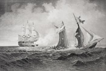 Destruction of the privateer 'Petrel' by the 'St. Lawrence' in 1861 (litho) | Obraz na stenu