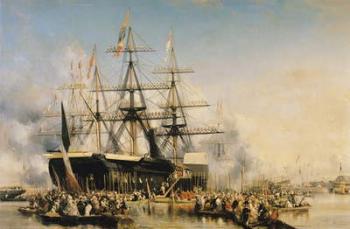 King Louis-Philippe (1830-48) Disembarking at Portsmouth, 8th October 1844, 1846 (oil on canvas) | Obraz na stenu