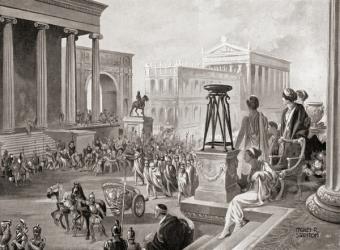 1,000 Achaean nobles transported to Rome as hostages in 167 BC accused of having a secret understanding with Perseus of Macedonia, enemy of the Romans. From Hutchinson's History of the Nations, published 1915. | Obraz na stenu