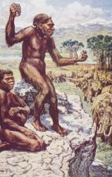 Neanderthal Mankind, illustration from 'The Outline of History' by H.G. Wells, Volume I, published in 1920 (colour litho) | Obraz na stenu