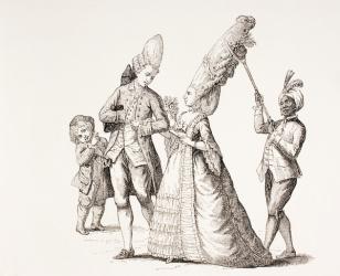 A Satire on Women's Extreme Hairdos in 18th Century Paris, 1875 (litho) | Obraz na stenu