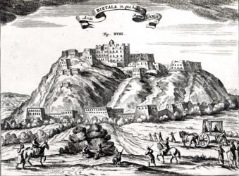 Bietala, fortress of Lama the Great, Kingdom of Lhassa,illustration from 'La Chine illustree' by Athanasius Kircher (1602-80) Amsterdam,1670 (engraving) (b/w photo) | Obraz na stenu