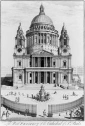 The West Prospect of St. Paul's Cathedral, engraved by R. Parr (fl.1723-50) (engraving) (b/w photo) | Obraz na stenu