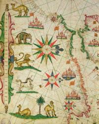 The North African Coast, from a nautical atlas, 1651 (ink on vellum) (detail from 330919) | Obraz na stenu