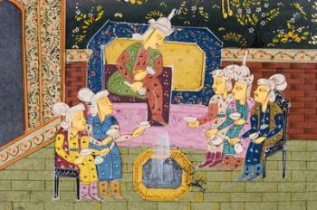 Hunters and favourites drinking with noble or King (opaque w/c on paper) (detail of 272912) | Obraz na stenu