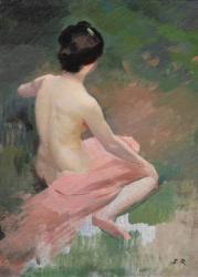 Female Nude (seated seen from the back) (oil on canvas) | Obraz na stenu