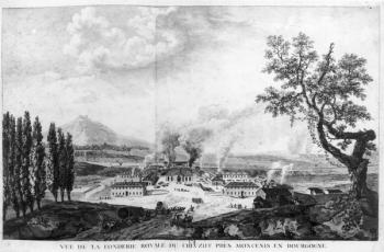 Royal Foundry at Le Creusot in 1787 (engraving) (b/w photo) | Obraz na stenu