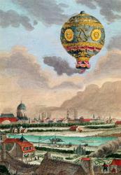 View from the terrace of Monsieur Franklin at Passy of the first flight under the direction of Monsieur de Montgolfier, 21st November 1783 (coloured engraving) | Obraz na stenu