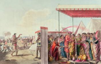 Playing the Hohlee, from 'A Mahratta Camp', 5th April 1813 (colour engraving) | Obraz na stenu