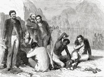 Rassam and members of his mission being put in chains after being taken prisoner by Tewodros II in Abyssinia in 1868. | Obraz na stenu