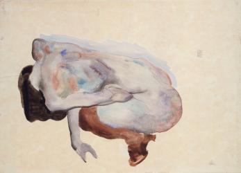 Crouching Nude in Shoes and Black Stockings, Back View, 1912 (w/c, gouache and graphite on paper) | Obraz na stenu