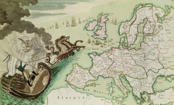 Map illustrating the Naval Attack on England by Napoleon Bonaparte (1769-1821) c.1803-04 (coloured engraving) | Obraz na stenu