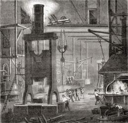 A 19th century steam hammer or drop hammer, from Les Merveilles de la Science, pub.1870. | Obraz na stenu