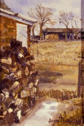 View from the Cottage Window,Logs stored for winter, 1987, oil on canvas board | Obraz na stenu