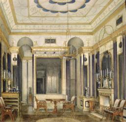 The Drawing Room of the Empress Maria Alexandrovna in the Great Palais in Tsarskoye Selo (w/c, gouache & ink on paper) | Obraz na stenu