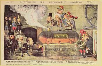 The Dreyfus Affair, 22 December 1894, Italian satirical cartoon from 'Le Perroquet' (Il Pappagallo), no.31, August 1899 (colour litho) | Obraz na stenu