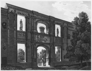 Arch of Gaillon, Musee des Monuments Francais, Paris, illustration from 'Vues pittoresques et perspectives des salles du Musee des Monuments Francais et des principaux ouvrages...', engraved by Jean Baptiste Baptiste Reville (1767-1825) 1816 (etching) | Obraz na stenu