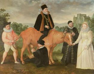 Portrait of Philip II (mounted on a cow), the Duke of Alencon, the Duke of Alba, William of Orange and Queen Elizabeth I | Obraz na stenu
