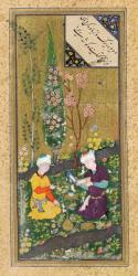 Ms C-860 fol.9a Two Figures Reading and Relaxing in an Orchard, c.1540-50 (gouache on paper) | Obraz na stenu