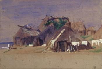 Fishermen's huts on the coast (w/c on paper) | Obraz na stenu