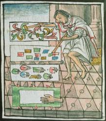 Ms Palat. 218-220 Book IX Aztec feather artisan designing and cutting patterns, from the 'Florentine Codex' by Bernardino de Sahagun, c.1540-85 | Obraz na stenu