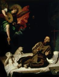 St. Francis comforted by an Angel Musician (oil on canvas) | Obraz na stenu