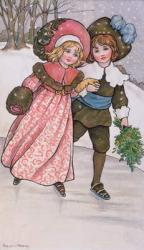 Girl and Boy Skating, late 19th or early 20th century (colour litho) | Obraz na stenu
