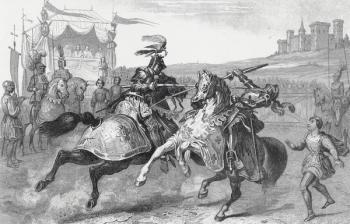 Two Knights Jousting at a Tournament in Germany (etching) | Obraz na stenu